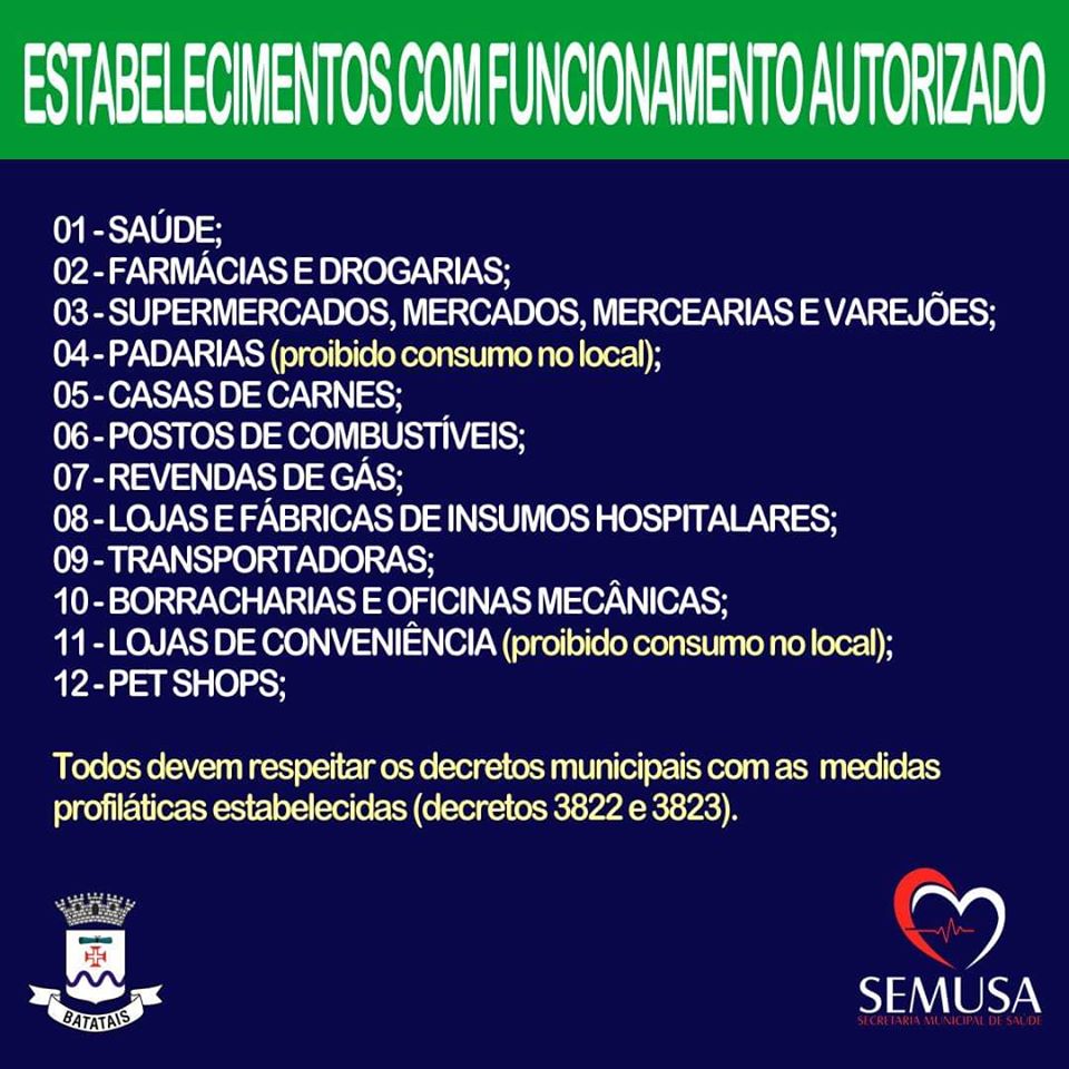 Confira as determinações durante o período de quarentena em Batatais