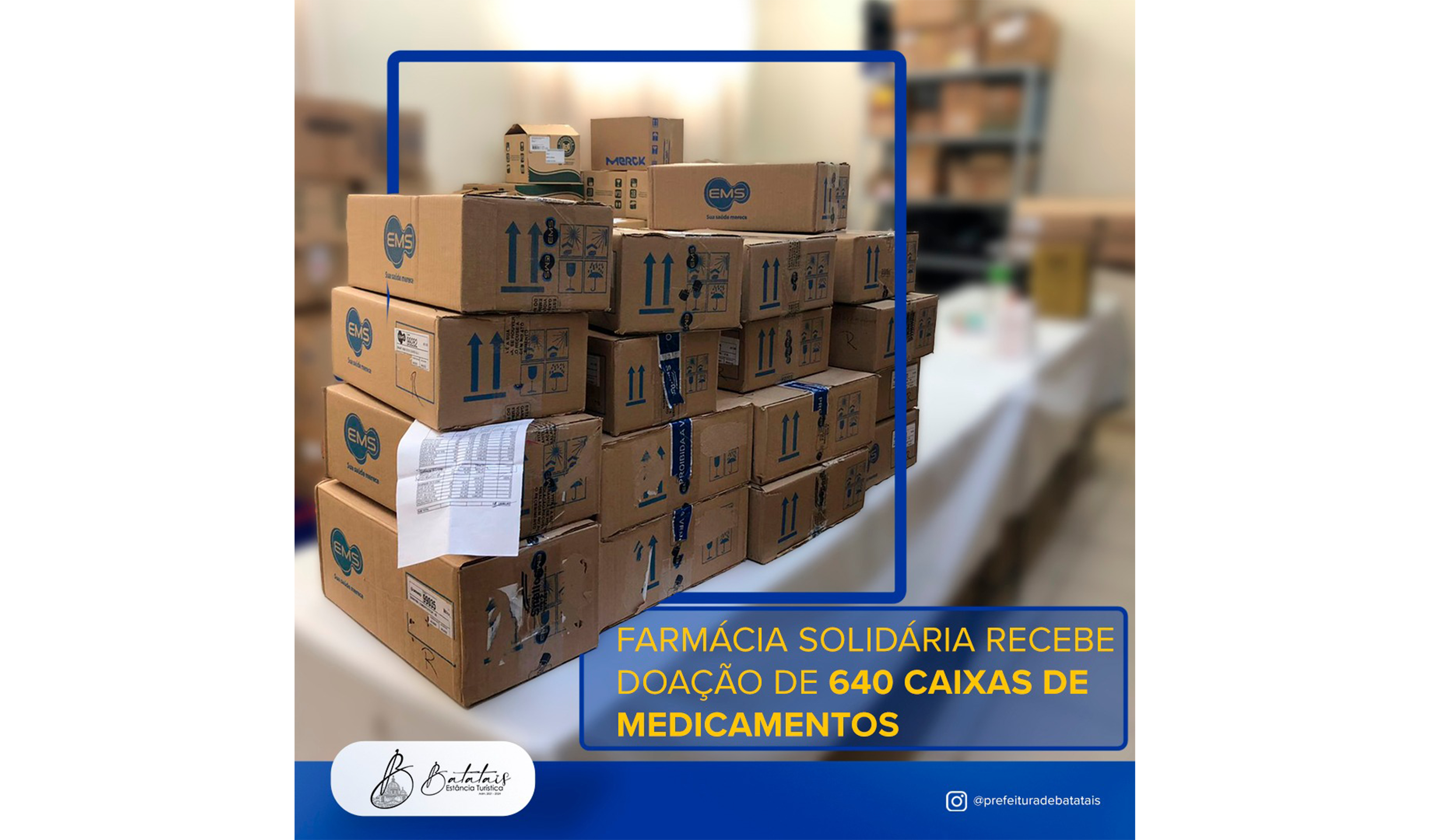 Farmácia Solidária recebe doação de 640 caixas de medicamentos.