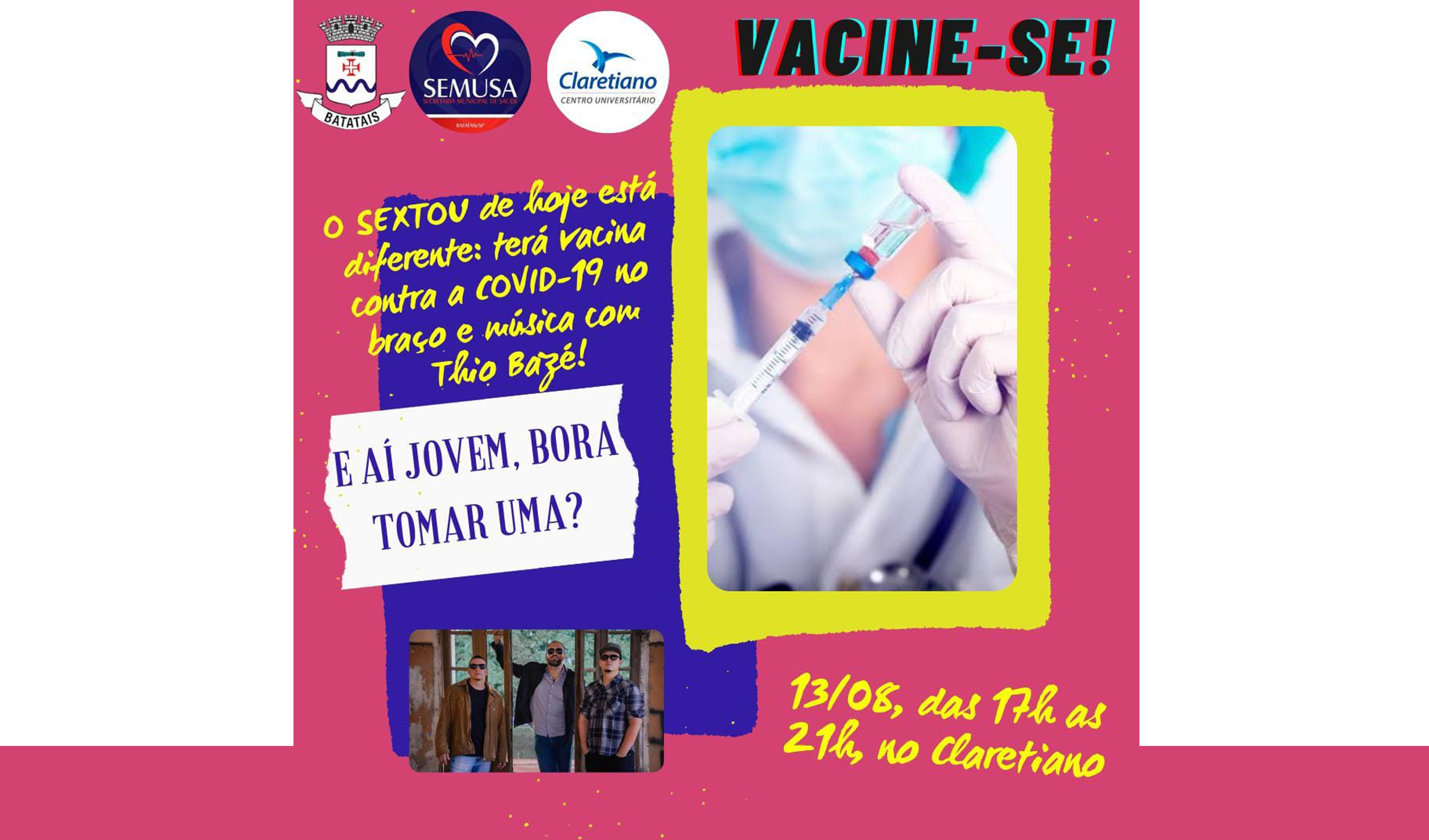 A sexta-feira é 13, mas o dia é de sorte para aqueles que receberão a vacina hoje (18 anos ou mais).