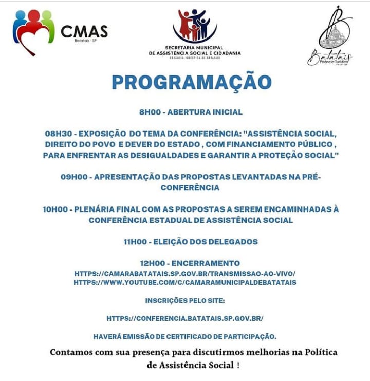 População é convidada a participar da XIII Conferência Municipal de Assistência Social.