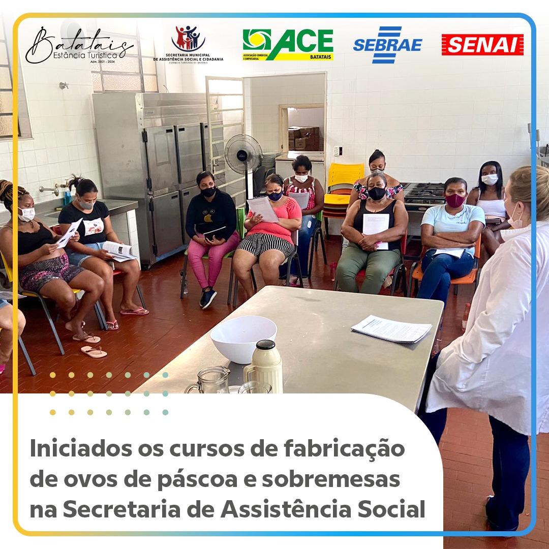 Iniciados os cursos de fabricação de ovos de páscoa e sobremesas na Secretaria de Assistência Social.
