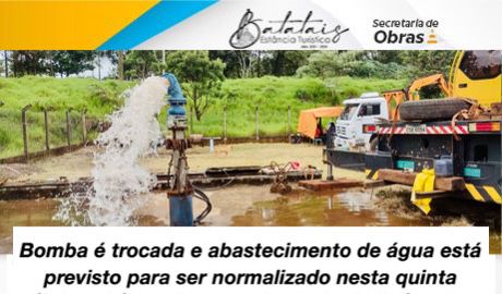 Bomba é trocada e abastecimento de água está previsto para ser normalizado nesta quinta