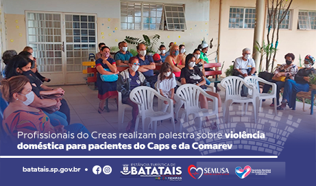 Profissionais do Creas realizam palestra sobre violência doméstica para pacientes do Caps e da Comarev