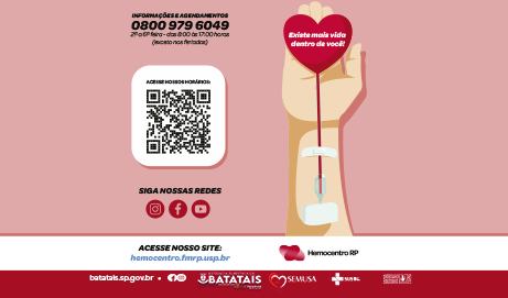 Coleta de sangue itinerante do Hemocentro será realizada neste sábado (26) em Batatais