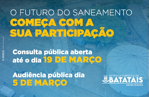 Consulta pública sobre a Atualização do Plano Municipal de Saneamento Básico e o Diagnóstico Final do Estudo sobre a Concessão do Sistema de Abastecimento de Água e Esgoto segue aberta